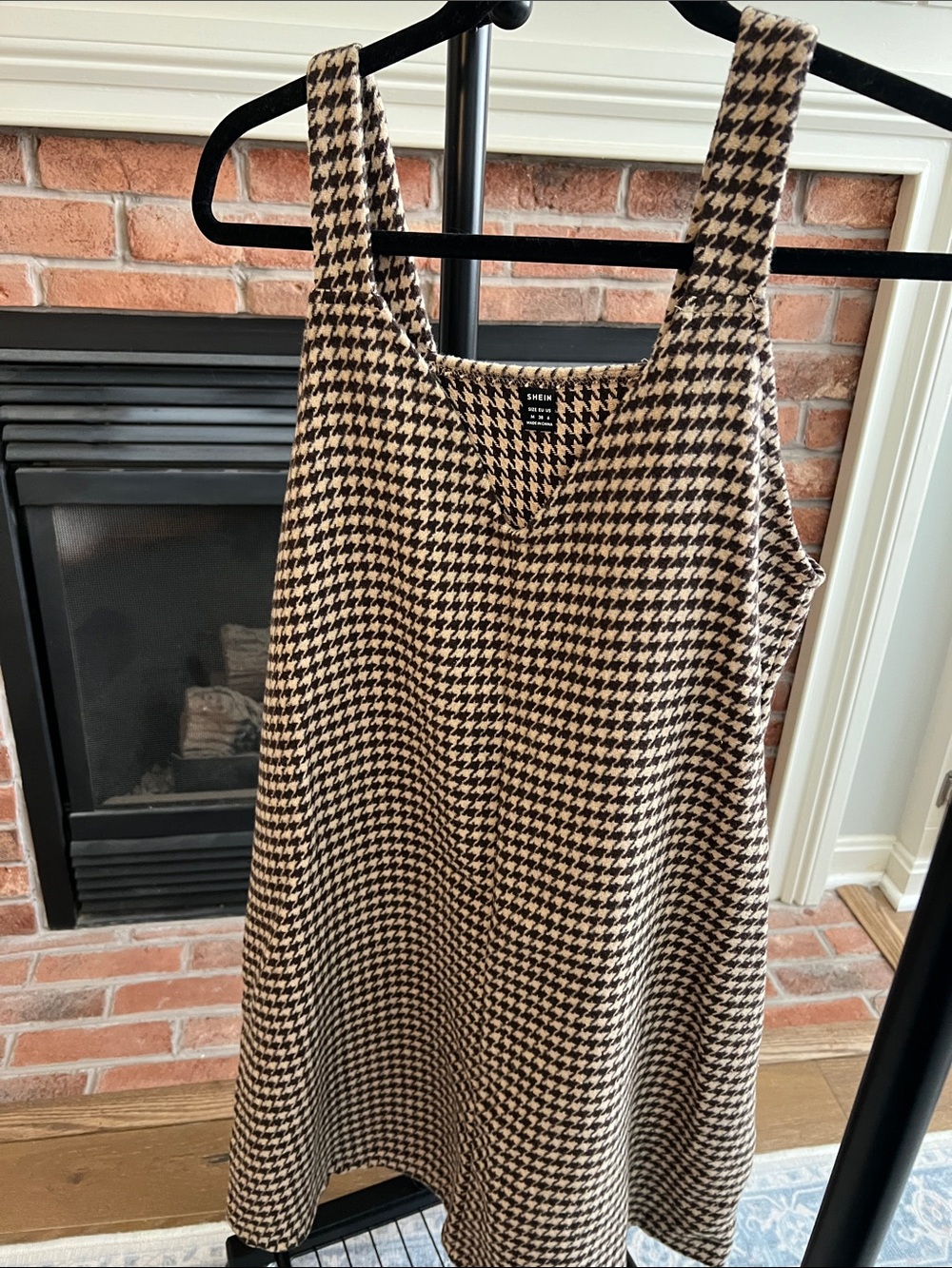 SHEIN Black & Cream Houndstooth Pinafore A-Line Dress